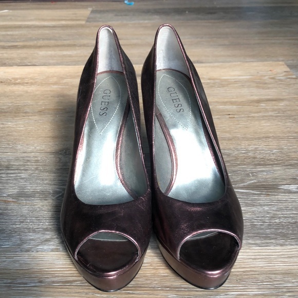 Guess, Platform Stiletto Heels, Bronze/Metallic, Size 8.5, Peep Toe - Picture 2 of 5